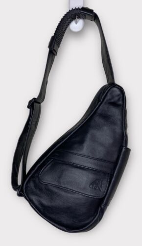 Ameribag Healthy Back Bag Crossbody Sling Black Leather with Ergopad Strap 13