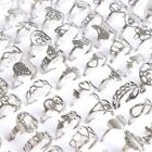 50pcs/Lot Mix Style Silver Stainless Steel Laser Cut Rings for Women and Men