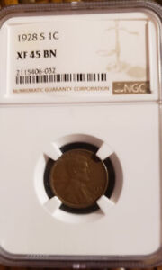 1928-S Lincoln Cent XF45 BN NGC Wheat Penny
