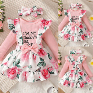 3PCS Newborn Baby Girl Outfits Clothes Romper Top Floral Skirt Headband Set