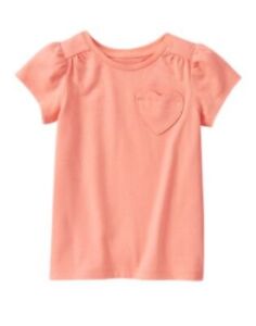 Gymboree Mix N Match Girl Coral Peach Heart Pocket Short Sleeve Shirt Top 4T