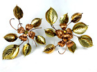 Vtg Floral Brass Copper Wall Decor Metal Art Dogwood Flowers Leaves MCM 2 Pieces