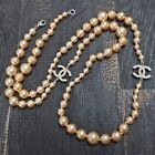 CHANEL Silver Plated CC Logos Imitation Pearl Necklace Pendant #9217a Rise-on