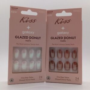 (2 Count) KISS Glazed Donut Glue-On, 24 Fake Nails, Medium Length, DGX01 DGX02