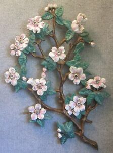 Vintage Burwood Dogwood Cherry Blossom #4280 1970's Wall Plaque Pink/White