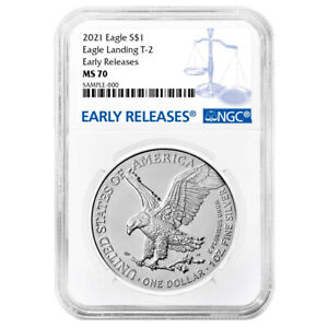 2021 $1 Type 2 American Silver Eagle NGC MS70 ER Blue Label Reverse