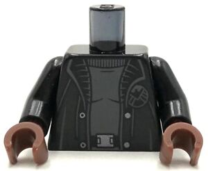 Lego New Black Minifigure Torso Black Trench Coat with Gray Shirt Silver Buttons
