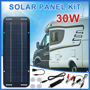 30W Solar Panel 12V Trickle Charge Battery Charger Kit Maintainer Marine RV Car