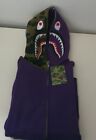 RRP £415 A BATHING APE Shark Full Zip hooded sweatshirt purple camo hoodie BAPE
