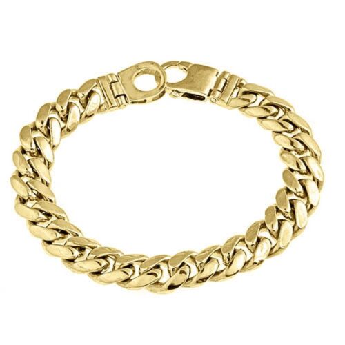 Men's Miami Cuban Link Curb Bracelet Handmade 14k Solid Yellow Gold 78 Gr 12 mm