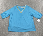 Sag Harbor Top Women 2X Plus Blue Gold Sequin Shirt Blouse Layered Flowy Grandma