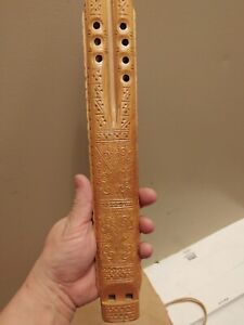 Vintage Yugoslavian Hand Carved Wooden Double Flute Instrament