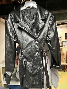 Vintage Outer Edge Black Faux Leather Trench Coat Size XL