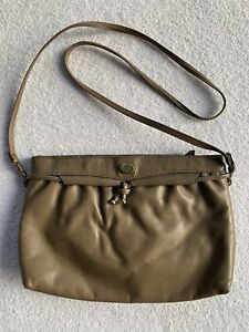 Vintage 80s Etienne Aigner Genuine Leather Handbag Taupe Crossbody Gold Logo