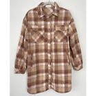 The Post beige brown flannel plaid button down pocket dress shacket S