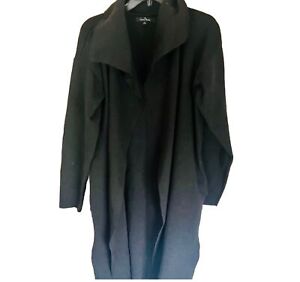 Trench Coat Jacket Black Long Women’s Size Large Tie Waist