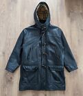 Vintage BURBERRY Duffle Coat Leather Jacket Nova Check Lined Size M-L 42