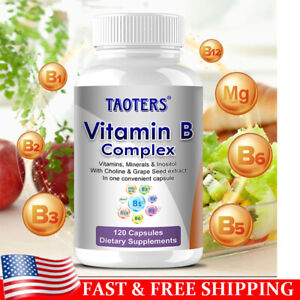 Vitamin B complex, B1, B2, B3, B5, B6 and B12, energy, metabolism 120 capsules