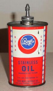Vintage Old Oval Lead Top BOYE Stainless Oil Can  3 oz Handy Household Oiler Tin