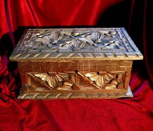 Lovely, Vintage Gilt-Effect Carved Wood Storage Box 10-1/2