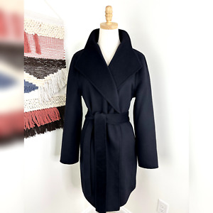 NEW Reiss Mya Double-Breasted Wool Blindseam Wrap Coat Belted Navy Blue 10