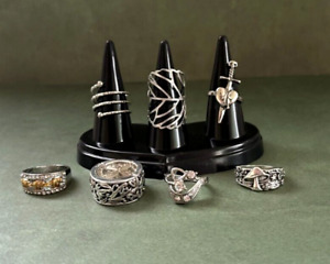 Lot of 7 Silver Tone Rings Mix Styles