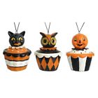 Johanna Parker Vintage Style Halloween Cat Owl Pumpkin Cupcake Ornament Set of 3