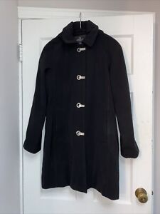 London Fog Women's Black Trench Coat Size Small Toggle Buttons Removable Hood