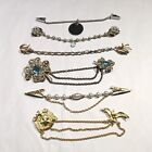 6 Vintage Gold & Silver Tone Sweater/Shawl Chain Clips - Nice L@@k All Different