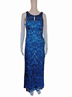 Aidan Mattox Womens Sleeveless Blue Seqined Long Maxi Dress Keyhole Neck Size 4