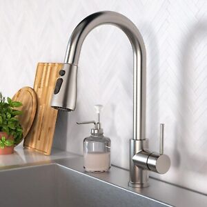 Brushed Nickel Kitchen Faucet Sink Mixer Faucet Pull Down Sprayer Single Handle