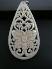 Butterfly Ornate Carved Water Buffalo Bovine Bone Sterling 925 Pendant Necklace