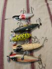 Lot Of 5 Vintage Wood Fishing Lure Glass Eyes Old 4”