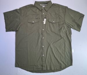 Poncho Shirt Pearl Snap Olive Green Vented Mens XL Regular Fit Short Sleeve