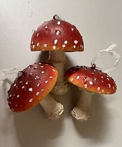 Set of 3 Red / White Fly Agaric Mushroom Christmas Ornaments Country Lodge Decor
