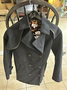 Coach Convertible Trench Coat Jacket Size 4 Black Multi Wool Blend $895