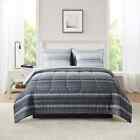 New Listing7-Piece Reversible Grey Stripe Bed in a Bag Comforter Set with Sheets Queen Size