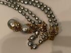 Sign Miriam Haskell Huge Dark Silver Pearl Rhinestone 2/Strands Necklace Jewelry