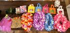 Luau party decorations lot Of Hawaiian Skirts, Gift Bags, Greenery, Colorful Lei