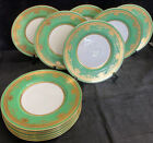 Set of 12 Minton H3655 Green & Gold Leaf Enameled Dinner Plates   BH171