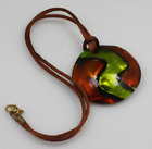 Vintage MURANO signed chunky art glass round copper green color pendant Necklace