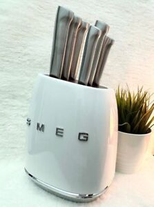 Smeg Knife Block White (Block only knives NOT included) Acacia wood