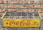 Vntg. Coca-Cola 24 Hole Wooden Yellow Crate Red Letters  one Side Up Side Down