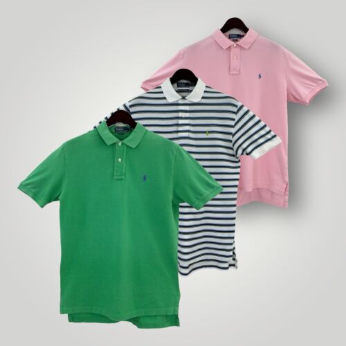 Lot of 3 Polo Ralph Lauren Polo Shirts Mens M  - Green, Pink, White Blue Striped