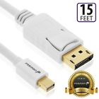 Fosmon 15FT Gold Plated Mini DP mDP Display Port to DisplayPort Cable - White