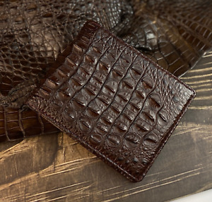 Double Side Brown Crocodile Bifold Wallet Men Genuine Leather Billfold RFID