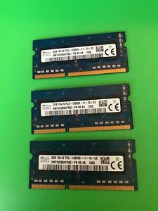 SK HYNIX Lot of 6GB (2GBx3) 1RX16 PC3-12800S Laptop Memory HMT425S6AFR6C-PB