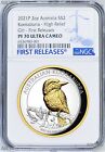 2021 Australia GILT HIGH RELIEF 2oz Silver Kookaburra $2 Coin NGC PF70 FR BlueLB