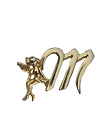 Vintage Gold Tone Initial Letter M Pin Brooch with Cherub Angel
