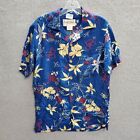 VINTAGE Cooke Street Men Button Up Shirt Small Blue Floral Hawaiian Short Sleeve